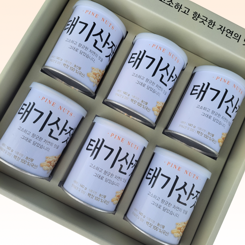 강원더몰,국내산 태기산잣 캔잣세트(140g x 6캔) 황잣 백잣
